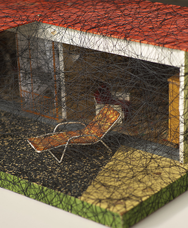 State of Being, 2021, Doll house and threads, 25,5 × 75 × 48 cm